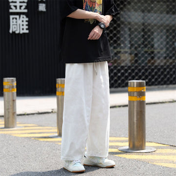Summer Cotton Casual Pants Men Fashion Oversized Wide Leg Pants Men Japanese Streetwear Loose Straight Pants Mens Trousers M-3XL aidase-shop